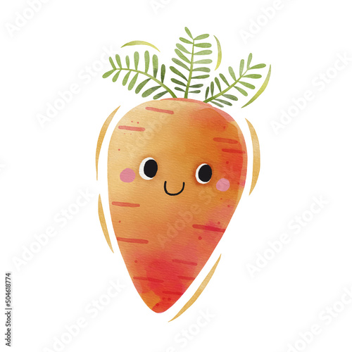 Watercolor cute carrot cartoon character. Vector illustration.