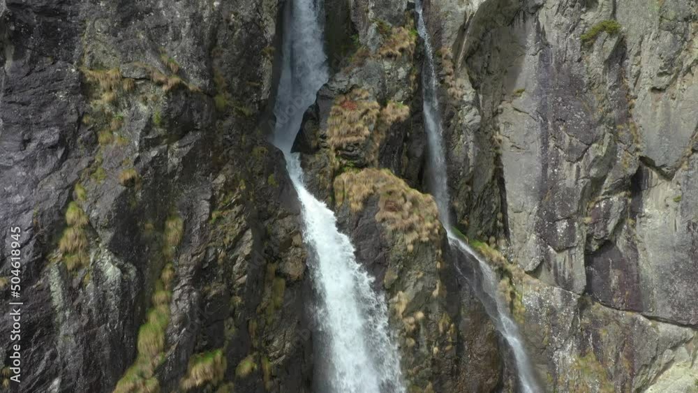 Aerial 4K drone view of Kademliysko Praskalo waterfall in Central Balkan National Park near Kademliya Peak and town of Kalofer, Balkan Mountain, one of the tallest waterfalls in Bulgaria Aerial 4K drone view of Kademliysko Praskalo waterfall in Central Balkan National Park near Kademliya Peak and town of Kalofer, Balkan Mountain, one of the tallest waterfalls in Bulgaria