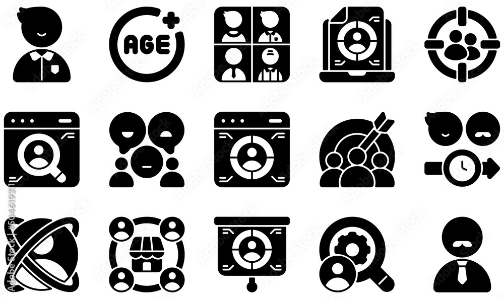 Set of Vector Icons Related to Market Research. Contains such Icons as Adult, Age, Age Group, Consumer Research, Customer Behavior, Focus Group and more. Set of Vector Icons Related to Market Research. Contains such Icons as Adult, Age, Age Group, Consumer Research, Customer Behavior, Focus Group and more.