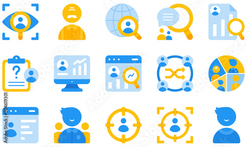 Set of Vector Icons Related to Market Research. Contains such Icons as Observation, Online Survey, Qualitative, Quantitative, Research, Segmentation and more.