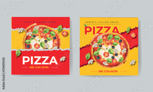 Healthy fast food menu or pizza social media marketing banner post.