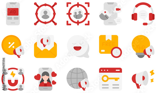 Set of Vector Icons Related to Online Marketing. Contains such Icons as Advertising, Affiliate Marketing, Content Marketing, Email, Influencer, Inbound Marketing and more.