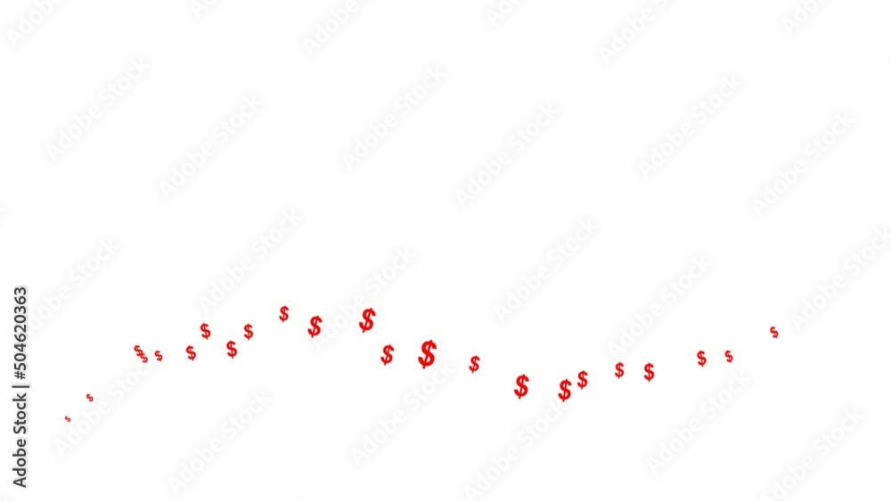Animated red dollars fly from left to right. A wave of flying money. Concept of business, money. Vector illustration isolated on the white background. Animated red dollars fly from left to right. A wave of flying money. Concept of business, money. Vector illustration isolated on the white background.