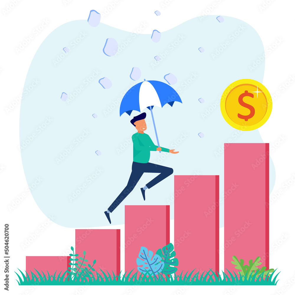 Illustration vector graphic cartoon character of risk and achievement of business goals Illustration vector graphic cartoon character of risk and achievement of business goals