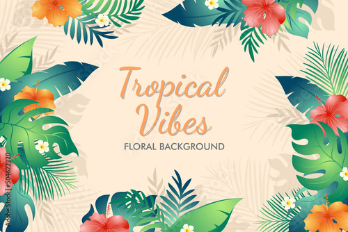 Beautiful Summer tropical leaves and plant vector background