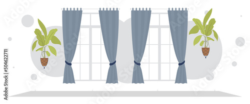 Wide room with indoor plant. Room design. Flat style.