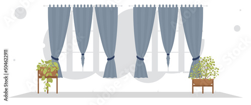 Wide room with decorative plant. Interior. Cartoon style.