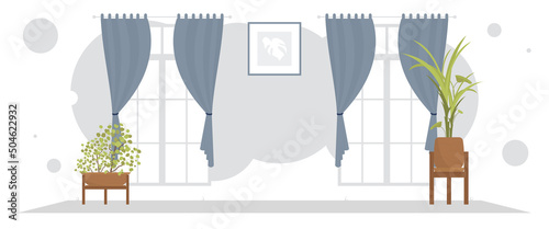 Wide room with a window. Room design. Flat style.