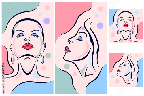 collection women faces art line postel colors for social media format