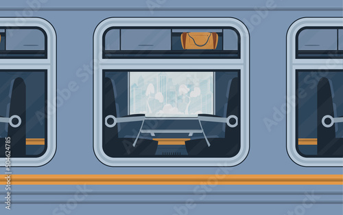 Windows Train. Electricity outside. Cartoon style. Flat style.