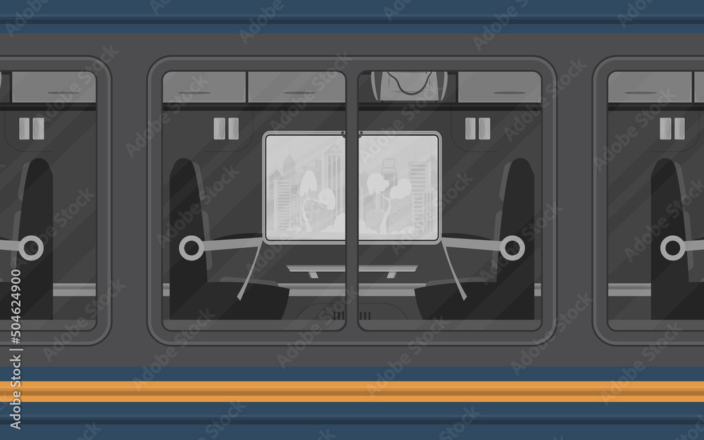 Train compartment windows. Electricity outside. Cartoon style. Flat style.