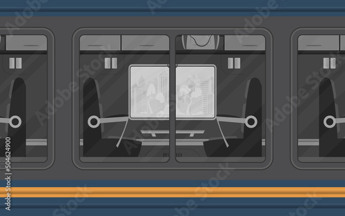 Train compartment windows. Electricity outside. Cartoon style. Flat style.