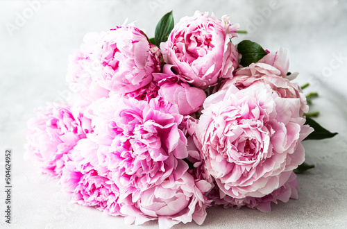 Beautiful bouquet of pink peonies.Floral shop concept. Selective focus
