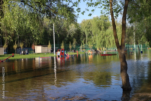 Фотография The river overflowed its banks. Flooded the beach. Chernihiv city