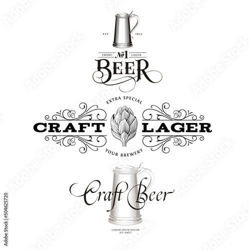 Set of 3 logo design templates for beer house bar pub