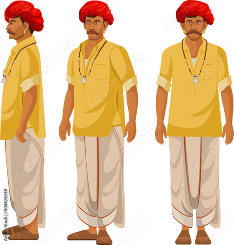 Indian village man turnaround illustration for animation and your all designs
