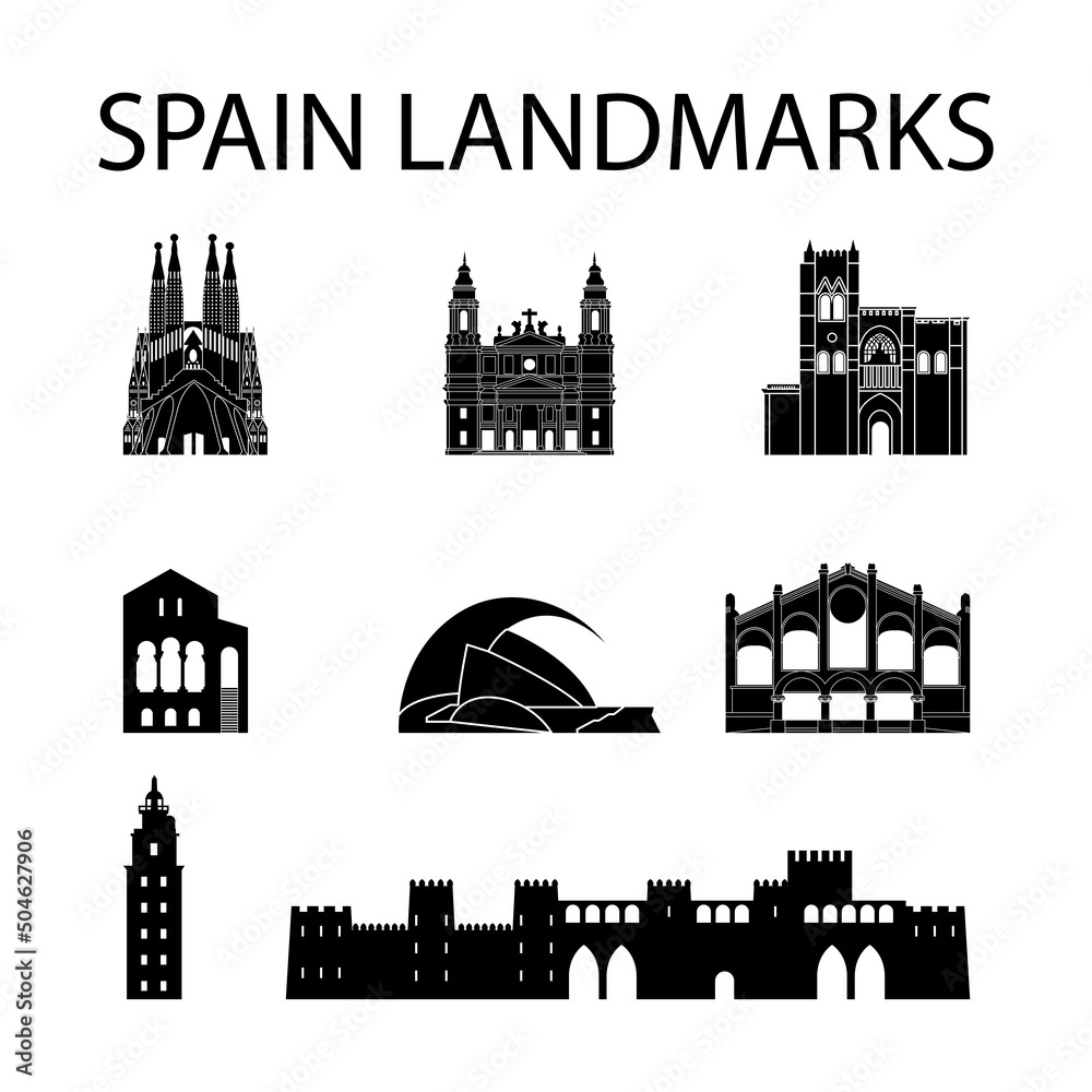 spain famous landmarks by silhouette style,vector illustration