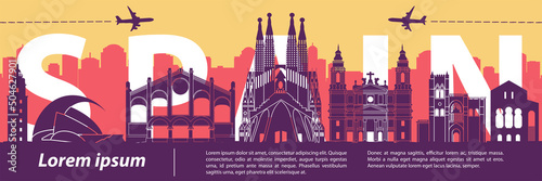 spain famous landmarks by silhouette style,vector illustration