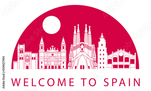 spain famous landmarks by silhouette style,vector illustration