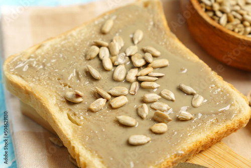 Organic toast bread with healthy organic sunflower seed butter.