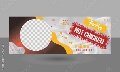 Fresh Chicken Food menu Facebook cover vector template design or restaurant promotional banner design for online sale. timeline cover or web banner