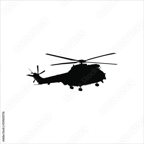 Helicopter Attack (Military Vehicles) Silhouette for Logo or Graphic Design Element. Vector Illustration
