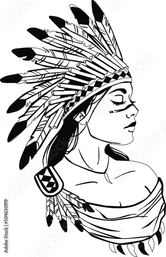 girl apache indian america sketch