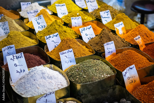 Fototapeta Naklejka Na Ścianę i Meble -  Herbals  and spices at food market stall (Suq Al Hamidiyah) in Damascus