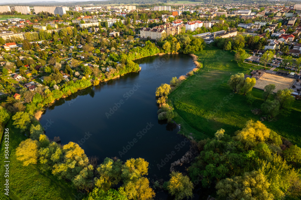 Recreation and Leisure Park Kantoria in Tarnow, Poland. Aerial Drone View