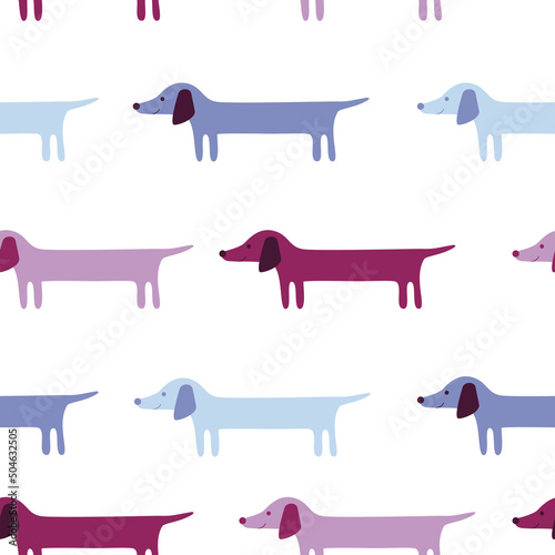 Vector background with cute dachshund dogs in blue colors.