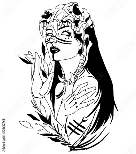 Wallpaper Mural PRIMITIVE GIRL AMAZON TATTOO BLACK AND WHITE Torontodigital.ca