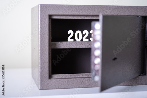 Robust metal safe with empty space inside.