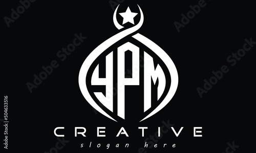 YPM three letters curved oval monogram initial minimalist modern creative logo design