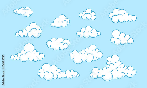 Collection cartoon clouds vector in the blue sky. Clouds in hand-drawn cartoon design