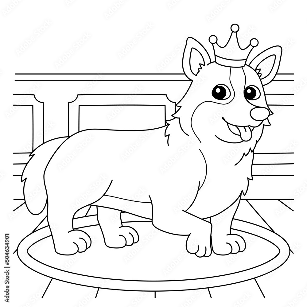Corgi Dog Coloring Page for Kids Stock Vector | Adobe Stock