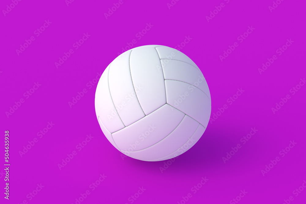White volleyball ball on violet background. Sports equipment. International tournament. Championship winner. Training in a sports school. Indoor, outdoor games. 3d render White volleyball ball on violet background. Sports equipment. International tournament. Championship winner. Training in a sports school. Indoor, outdoor games. 3d render