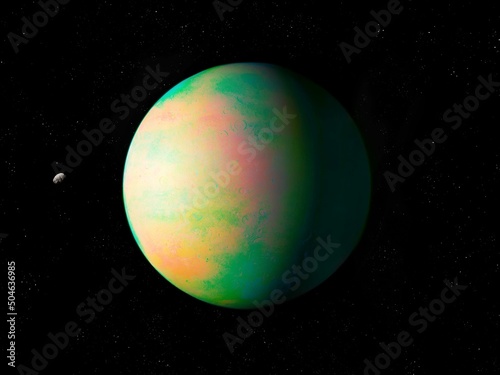 Super-earth planet, realistic exoplanet, earth-like planet in far space, planets background.  © Nazarii