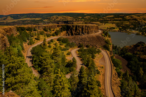 A section of the Rowena Loops highway in the Columbia Gorge National Scenic Area, Rowena Oregon photo