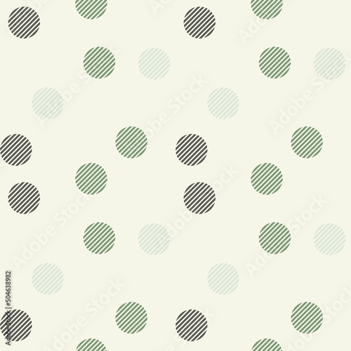 Green retro straight line circle, random seamless pattern on the green background. Vector illustration.