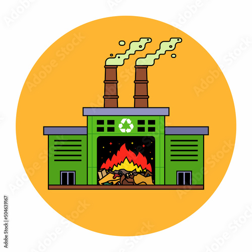 waste incineration plant and emission of harmful substances into the atmosphere. flat vector illustration