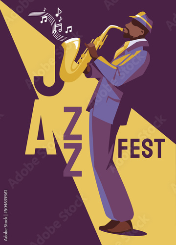 Jazz saxophonist. flat style. Music, art and blues musician concept. Design flyer poster for a concert in a club, festival.