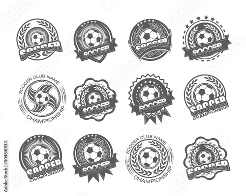 Illustration of soccer label set.Soccer attack concept