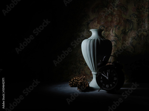 Vászonkép Retro, vintage urn, chiaroscuro in antique setting