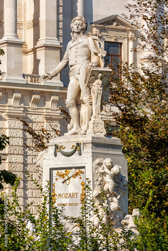 Photography Wolfgang Amadeus Mozart statue in Burggarten park, Vienna, Austria