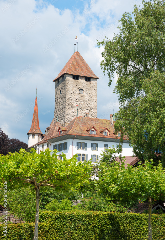 tourist resort Spiez, historic castle in summer tourist resort Spiez, historic castle in summer