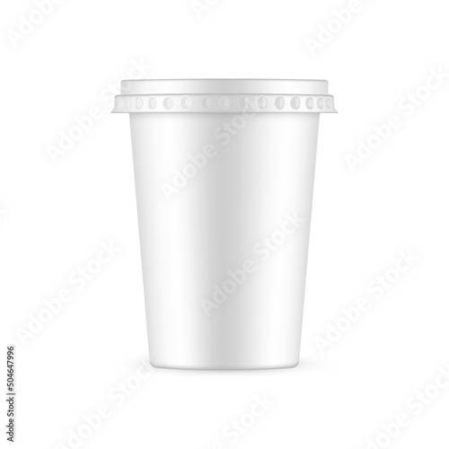 Plastic Cup for Yogurt or Sour Cream, Isolated on White Background. Vector Illustration