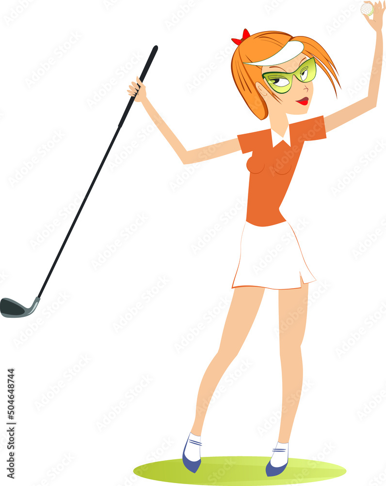 Young golfer woman on the golf course.
Smiling golfer woman holds a golf club and golf ball isolated on white background
Young golfer woman on the golf course.
Smiling golfer woman holds a golf club and golf ball isolated on white background