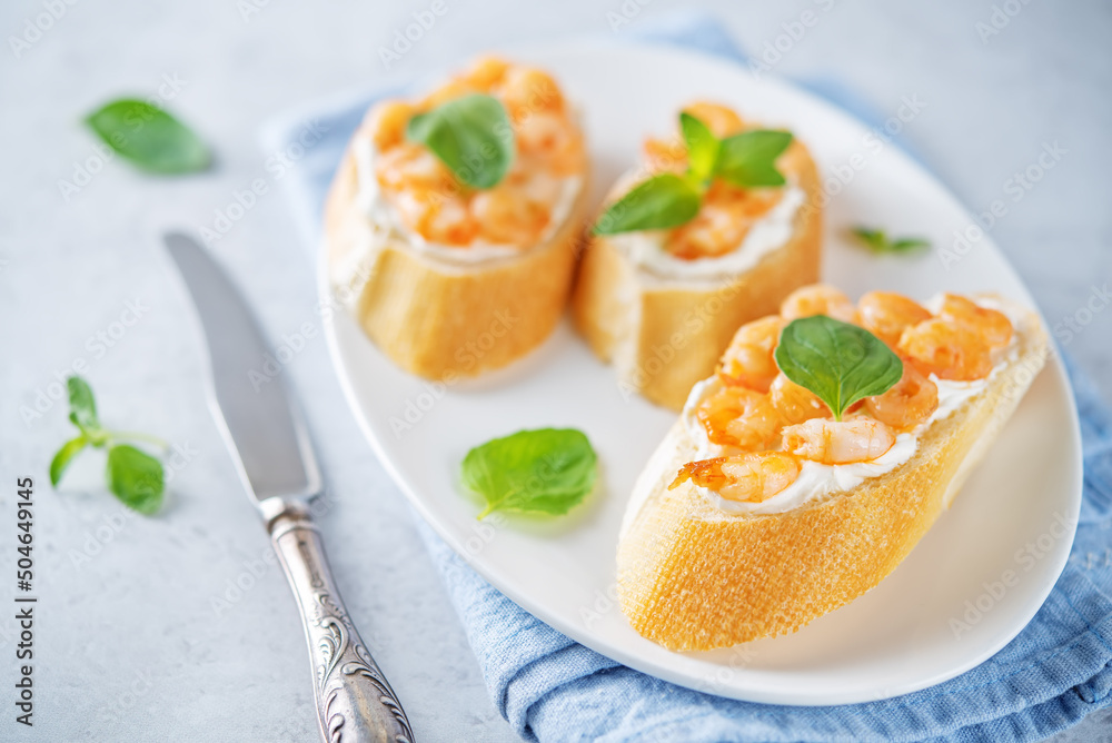 Cream cheese fried shrimp Basil bruschetta