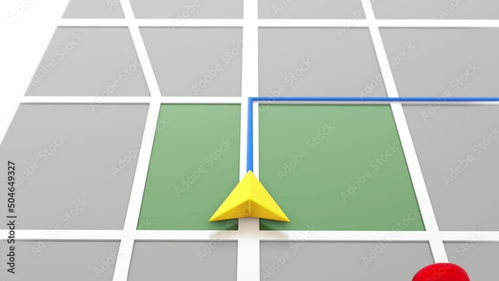 GPS map navigator. Tracking concept. Moving yellow arrow and markers on