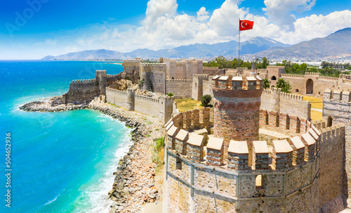 Panoramic view of the Mamure Castle in Anamur Town, Turkey photo